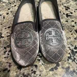 Tory Burch Gray Quilted Loafers with Logo